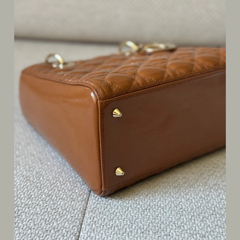 Christian Dior Caramel Patent Leather Medium Lady Dior Bag (Restored)