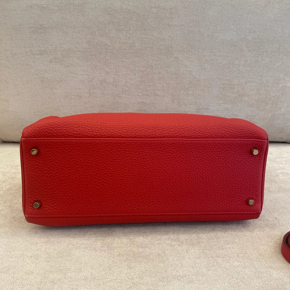 Hermès Rouge Casaque Kelly 35 Togo Leather GHW with Twilly and Entrupy Certificate