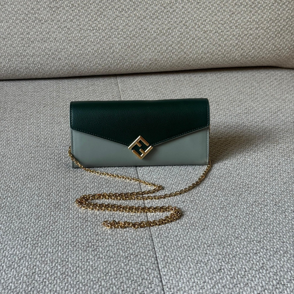 Fendi FF Diamonds Green Wallet on Chain