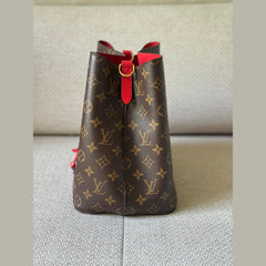 Louis Vuitton NéoNoé Monogram Bucket Bag with Red Strap
