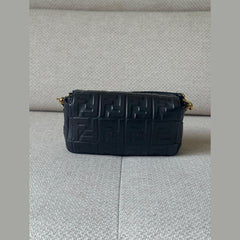 Fendi Black Embossed Nappa Leather Baguette Bag with Strap