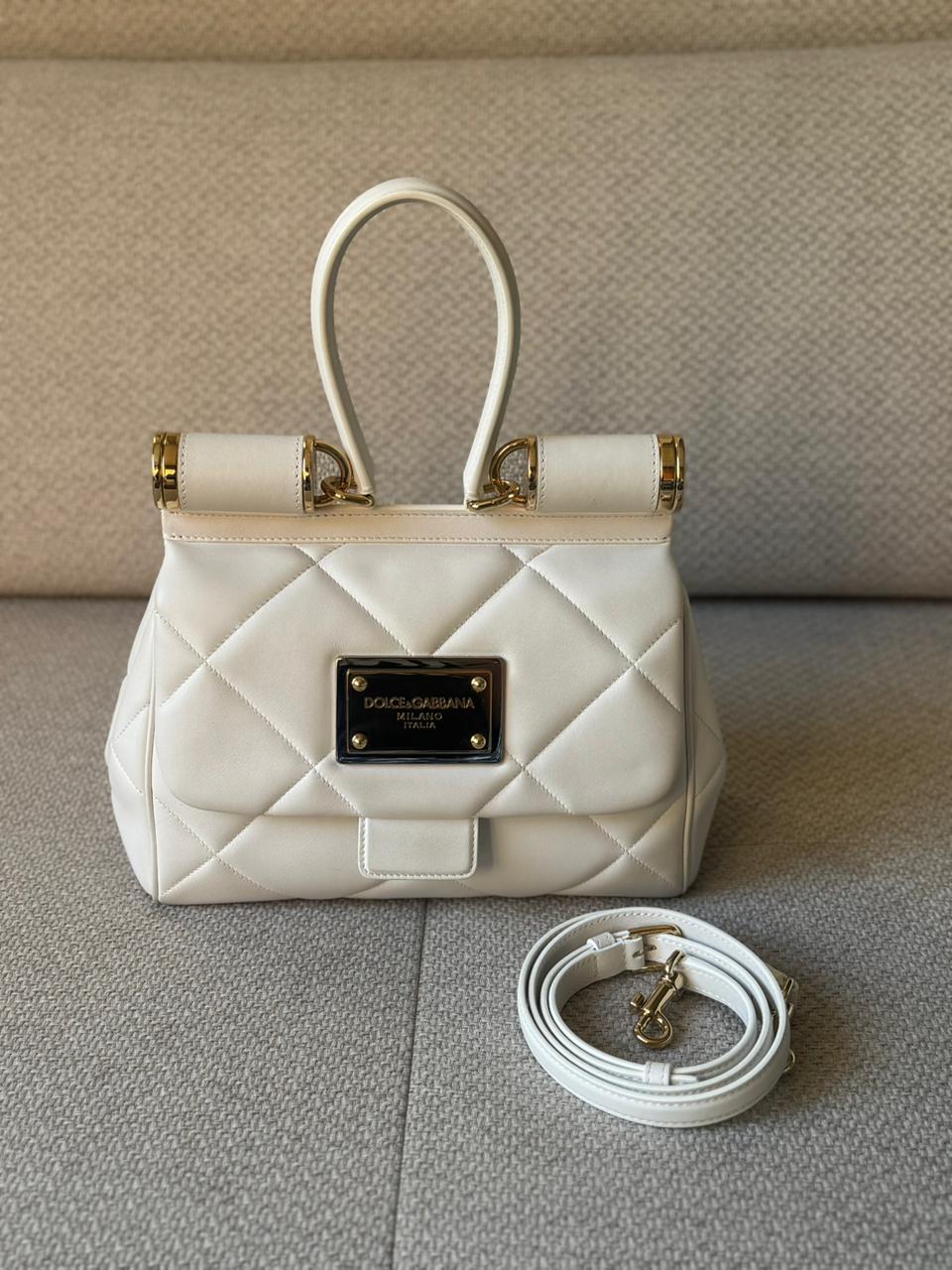 Dolce & Gabbana White 90's Aria Top Handle Bag with Strap
