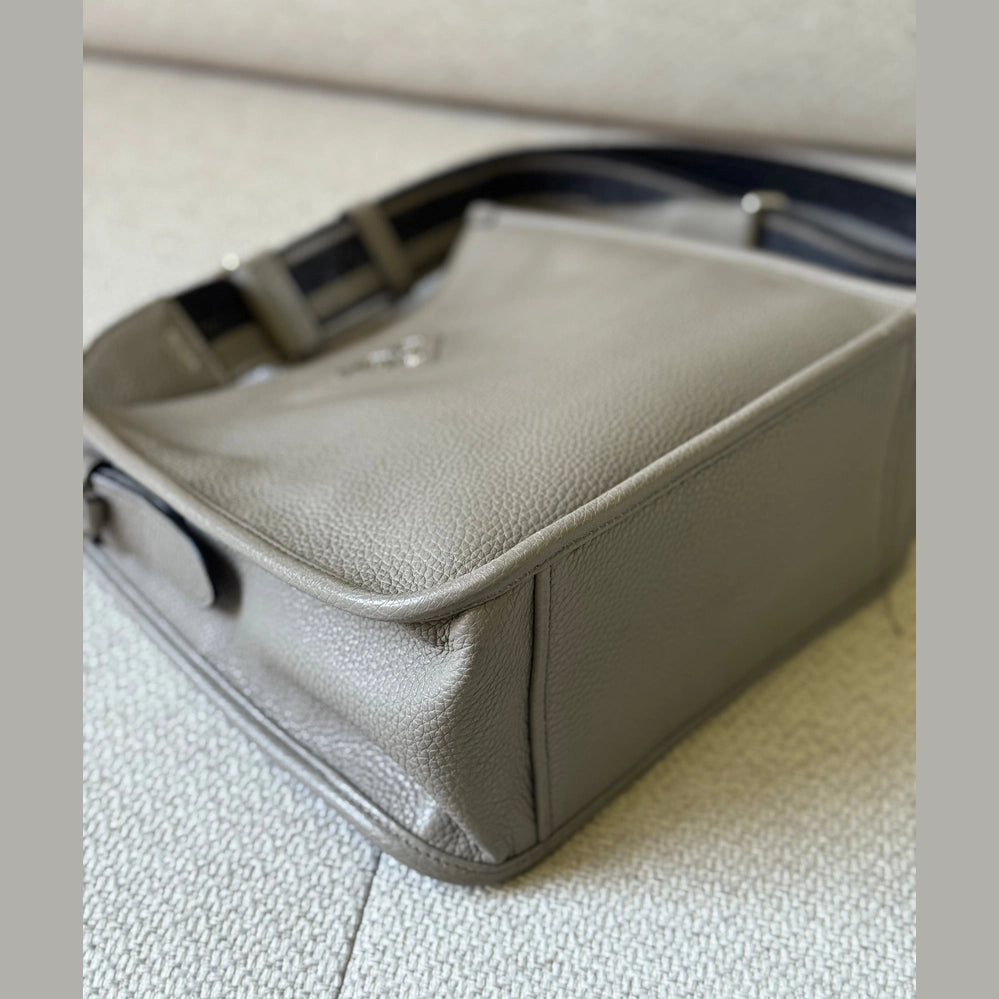 Prada Grey Leather Messenger Bag with Canvas Strap