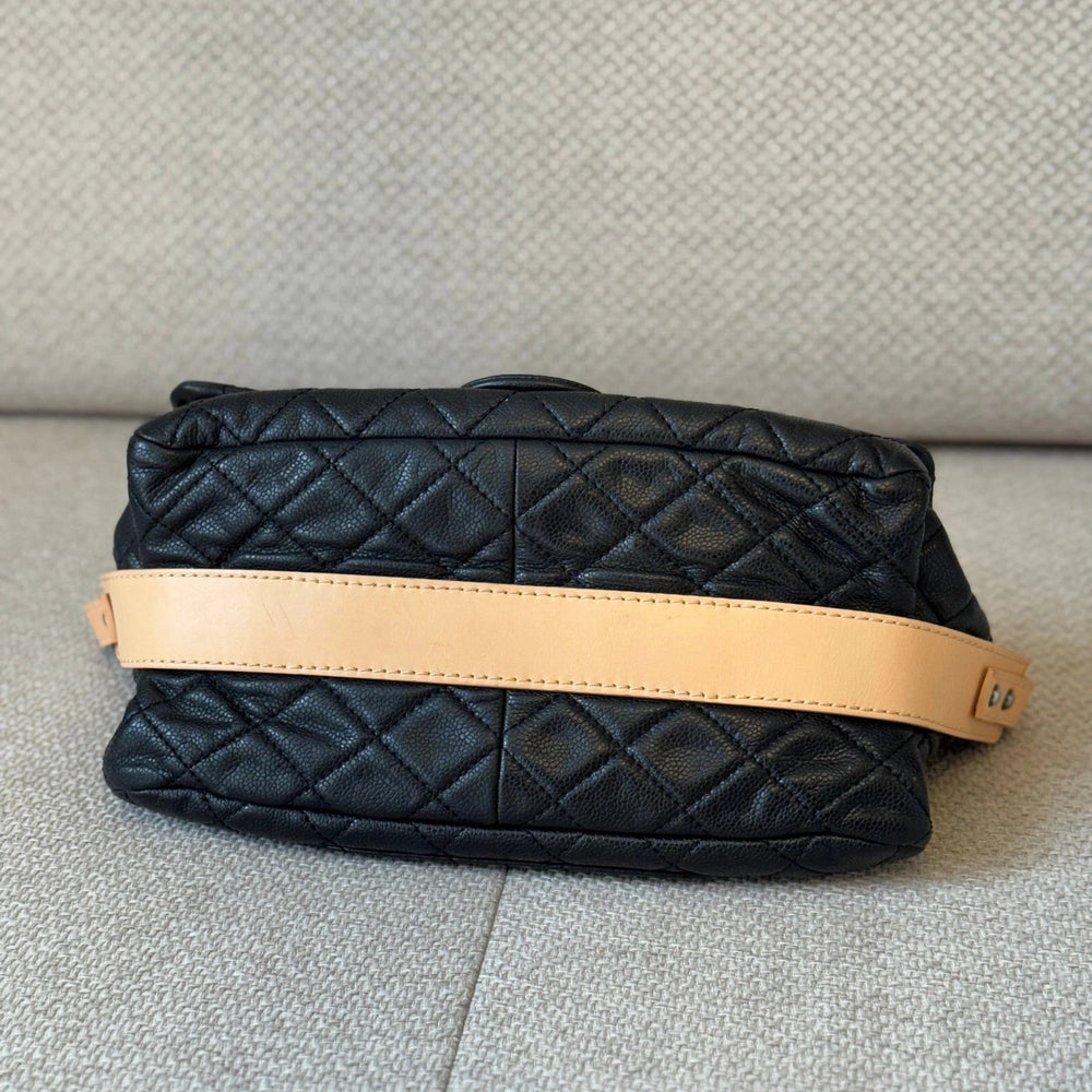 Chanel Reissue Messenger Flap Bag in Black Caviar Leather with Beige Leather Strap