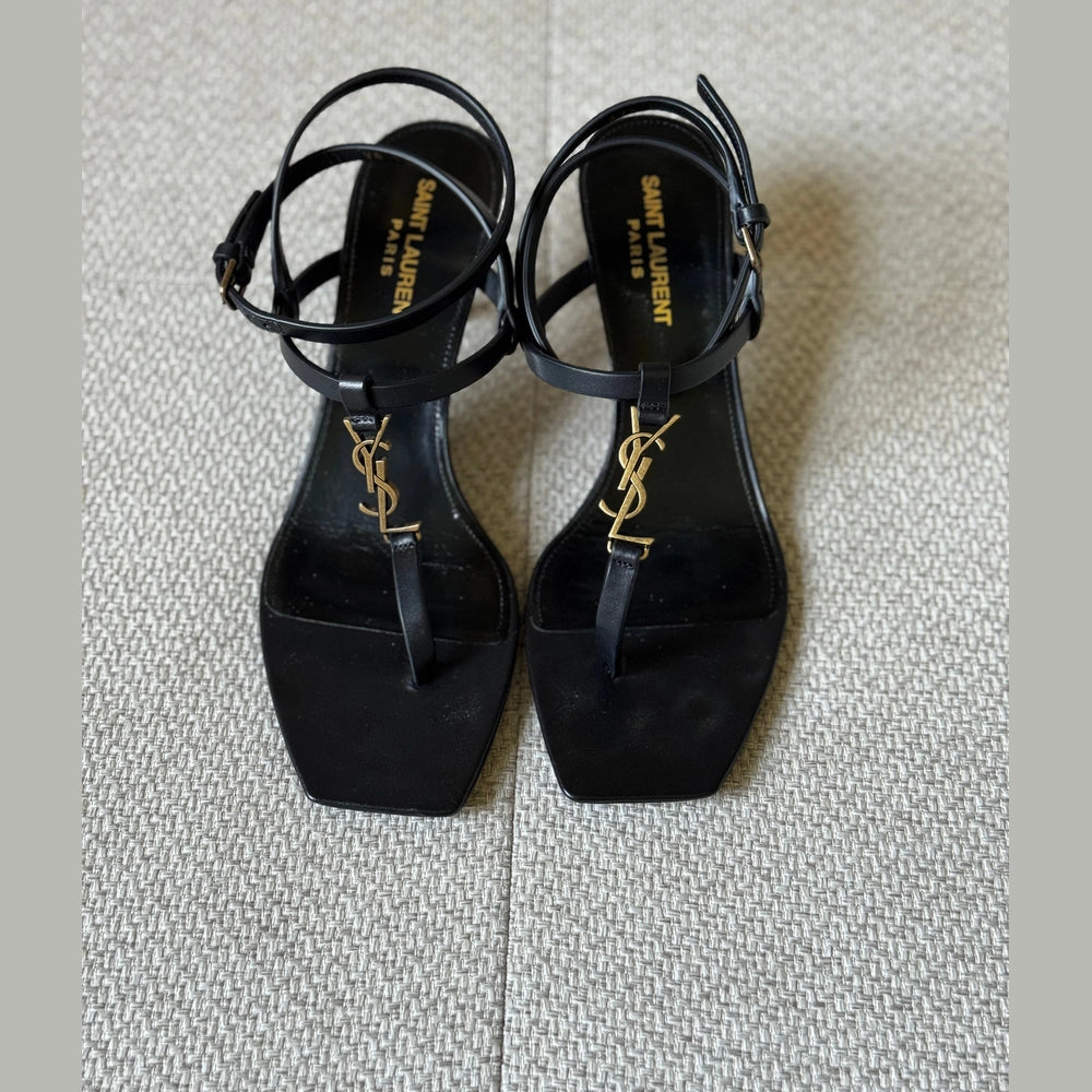 Saint Laurent Black Cassandra Sandals - Size 37.5