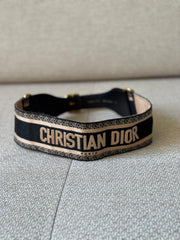 Christian Dior Belt in Black and Beige Embroidered Canvas - Size 75