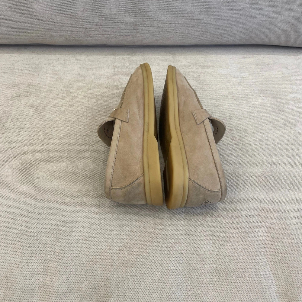 Loro Piana Summer Charms Walk Suede Loafers in Beige - Size 36