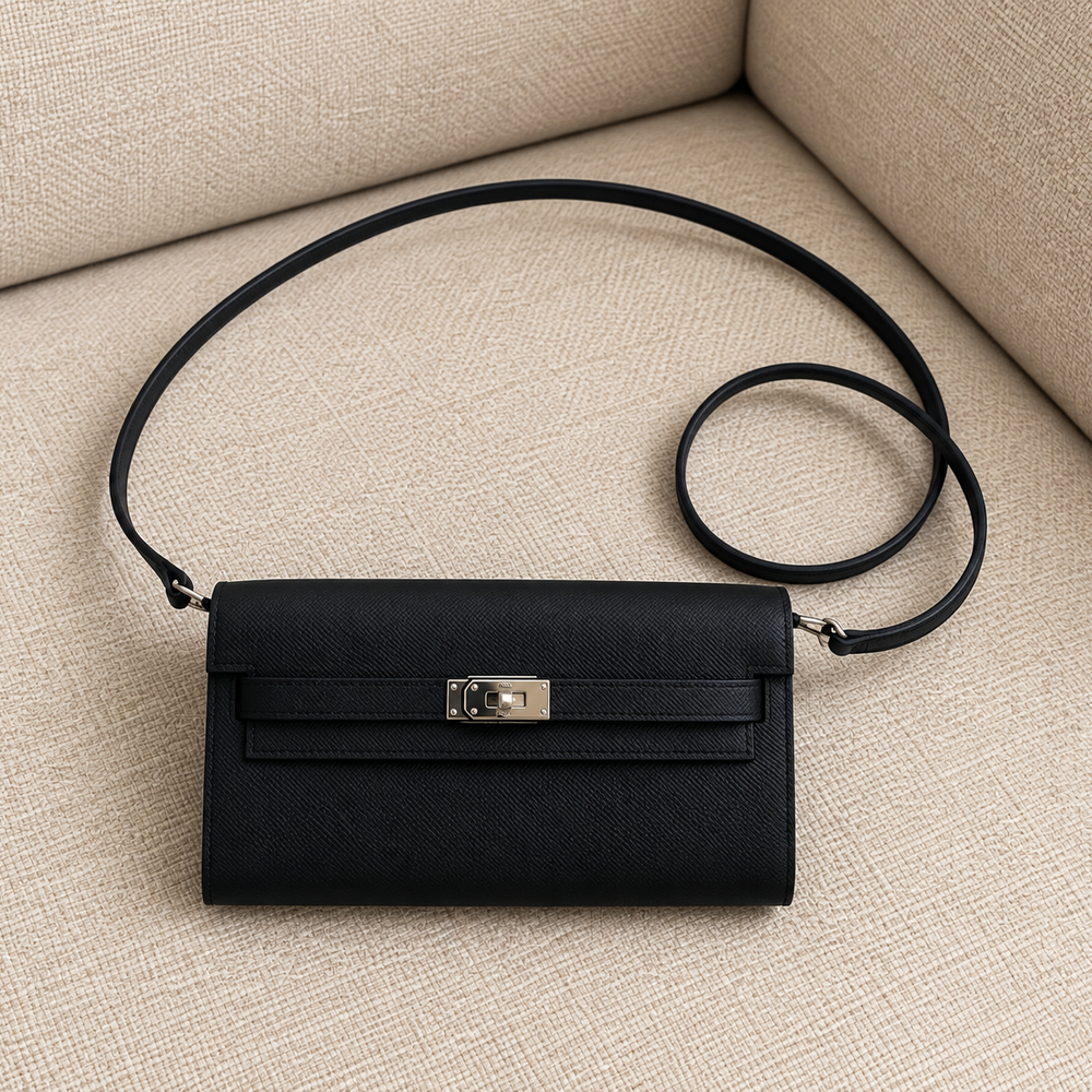 Hermès Kelly To Go Wallet Black Epsom Leather with Palladium Hardware