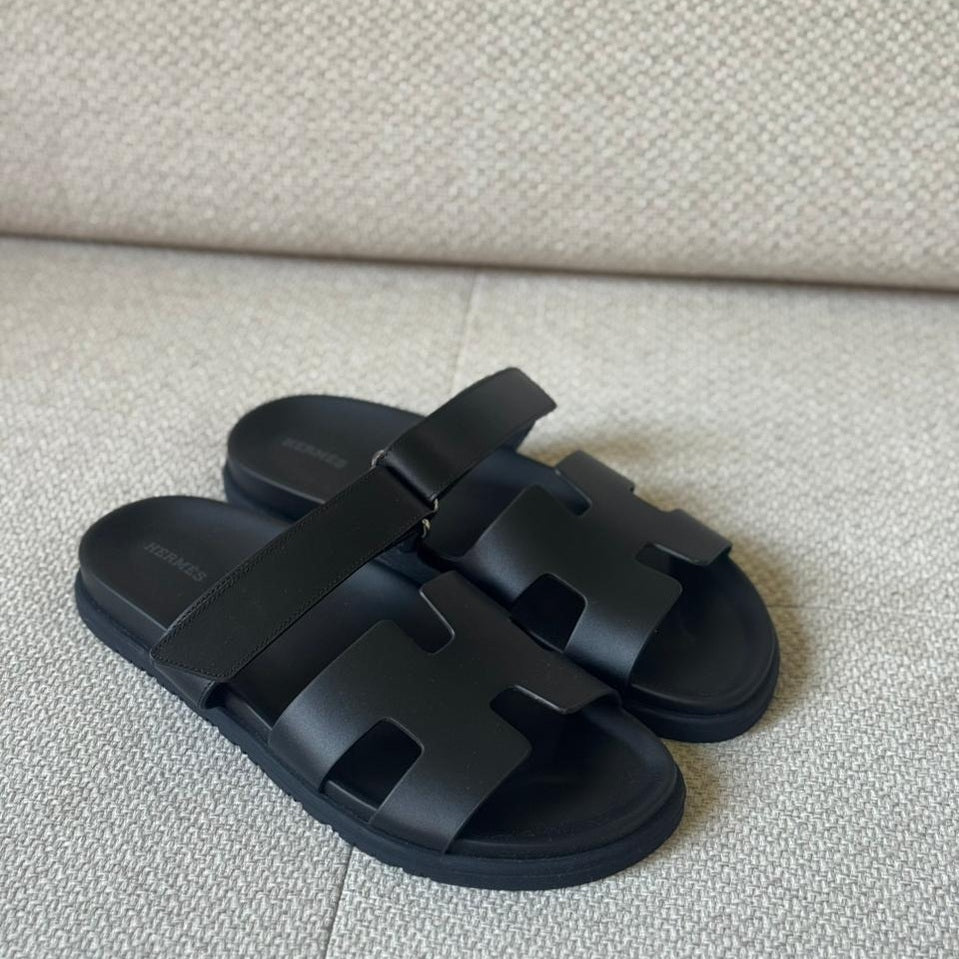 Hermès Black Calfskin Leather Chypre Sandals - Size 42