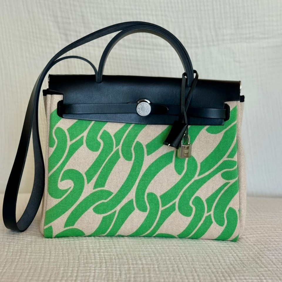 Hermès Green Herbag Zip 31 with PHW Top Handle with Strap