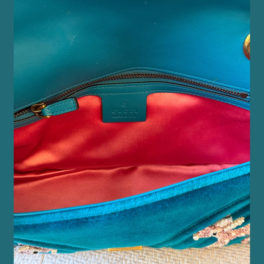Gucci Velvet Embellished GG Marmont Shoulder Bag