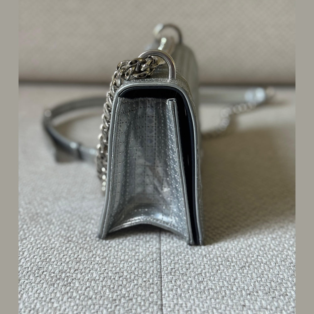 Christian Dior Microcannage Silver Diorama Shoulder Bag