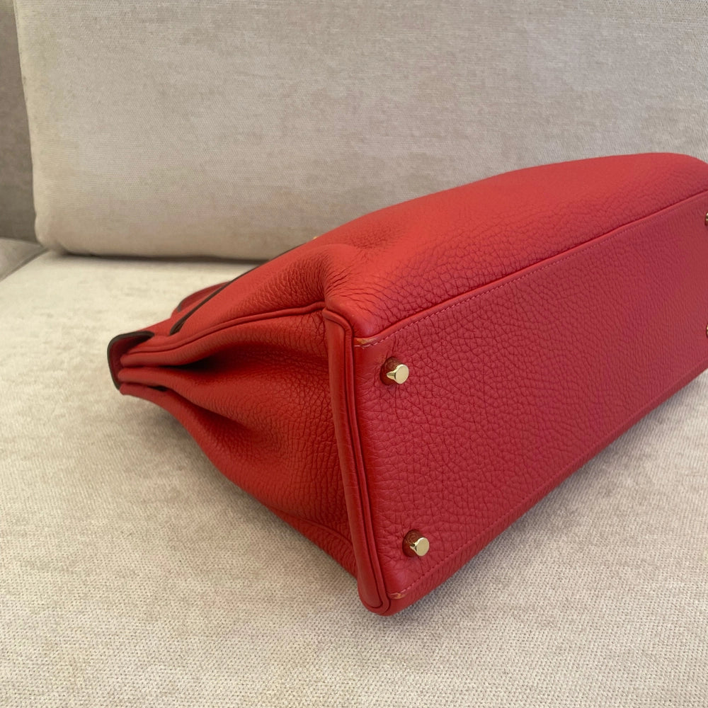 Hermès Rouge Casaque Kelly 35 Togo Leather GHW with Twilly and Entrupy Certificate