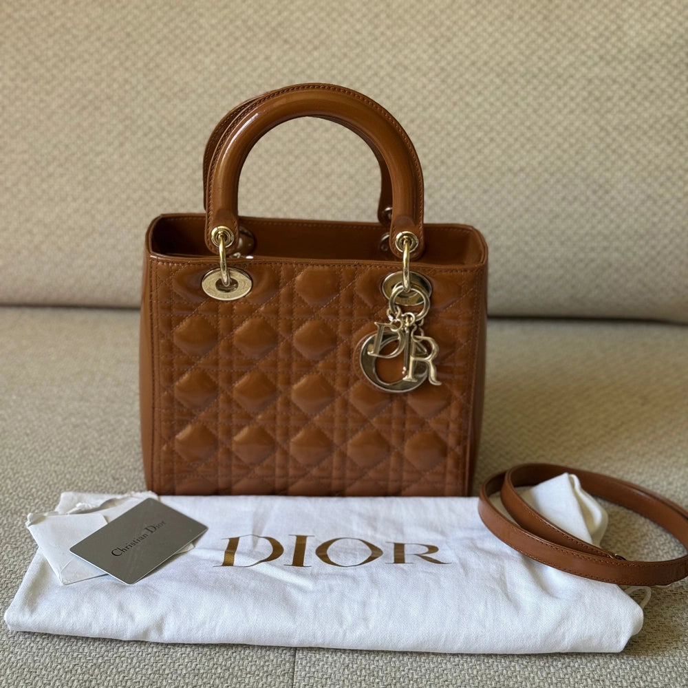 Christian Dior Caramel Patent Leather Medium Lady Dior Bag (Restored)