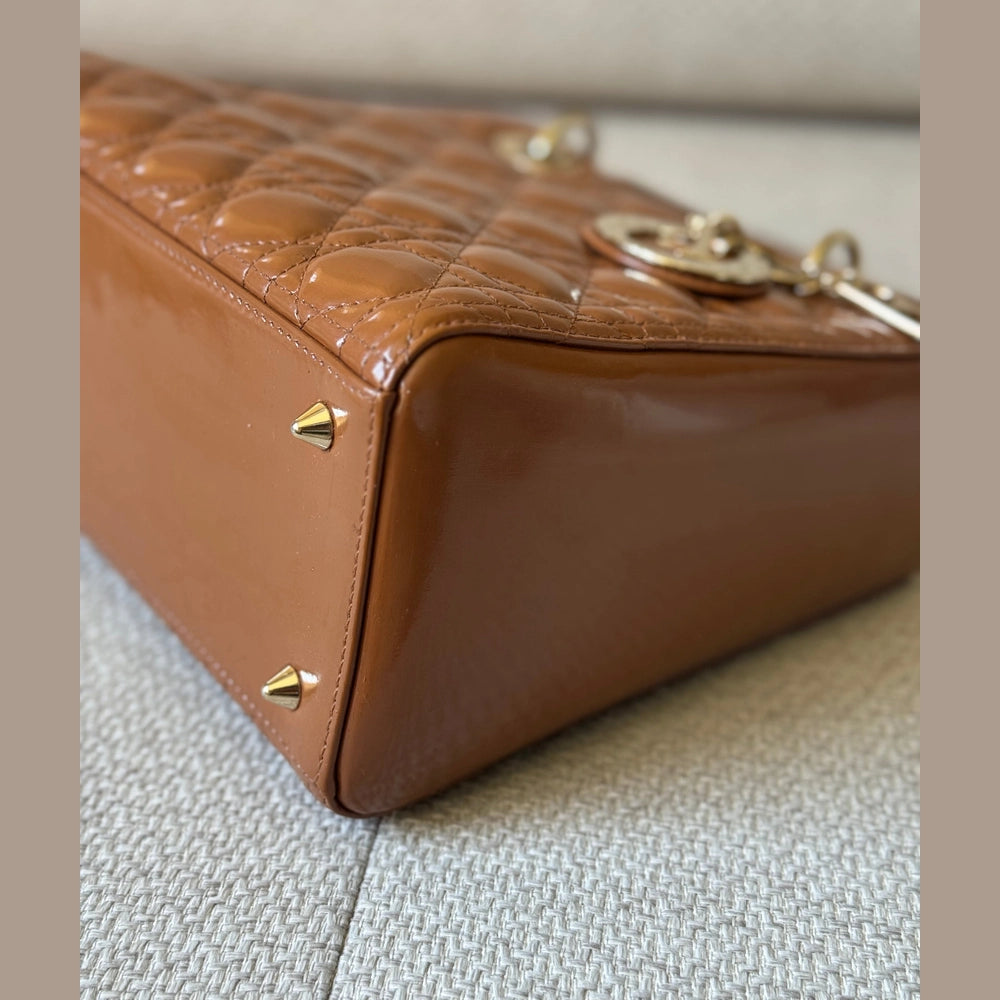 Christian Dior Caramel Patent Leather Medium Lady Dior Bag (Restored)