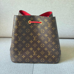 Louis Vuitton NéoNoé Monogram Bucket Bag with Red Strap