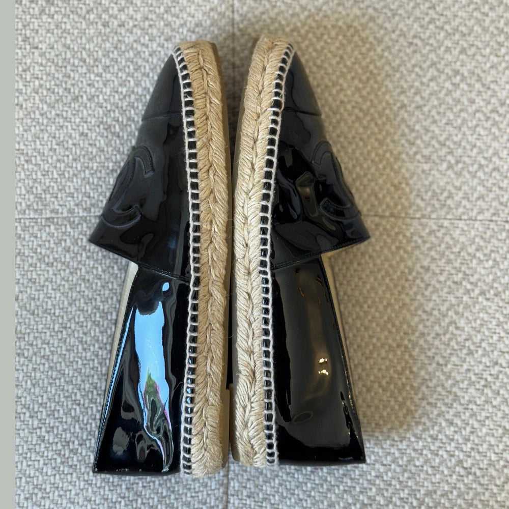 Chanel Black Patent CC Espadrilles - Size 41