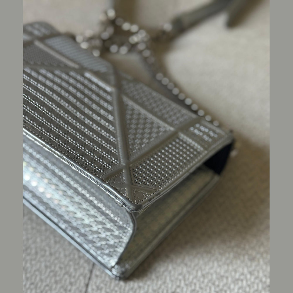 Christian Dior Microcannage Silver Diorama Shoulder Bag