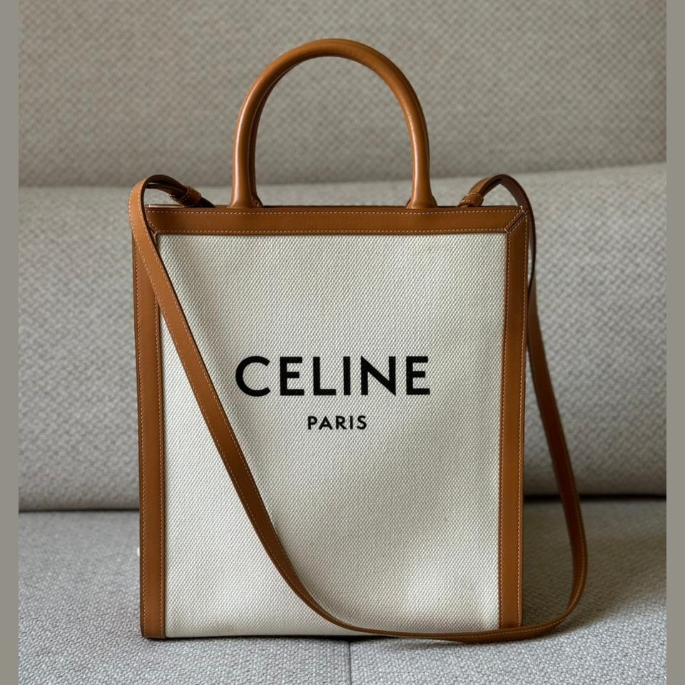 Celine Small Vertical Cabas Tote in Canvas and Leather