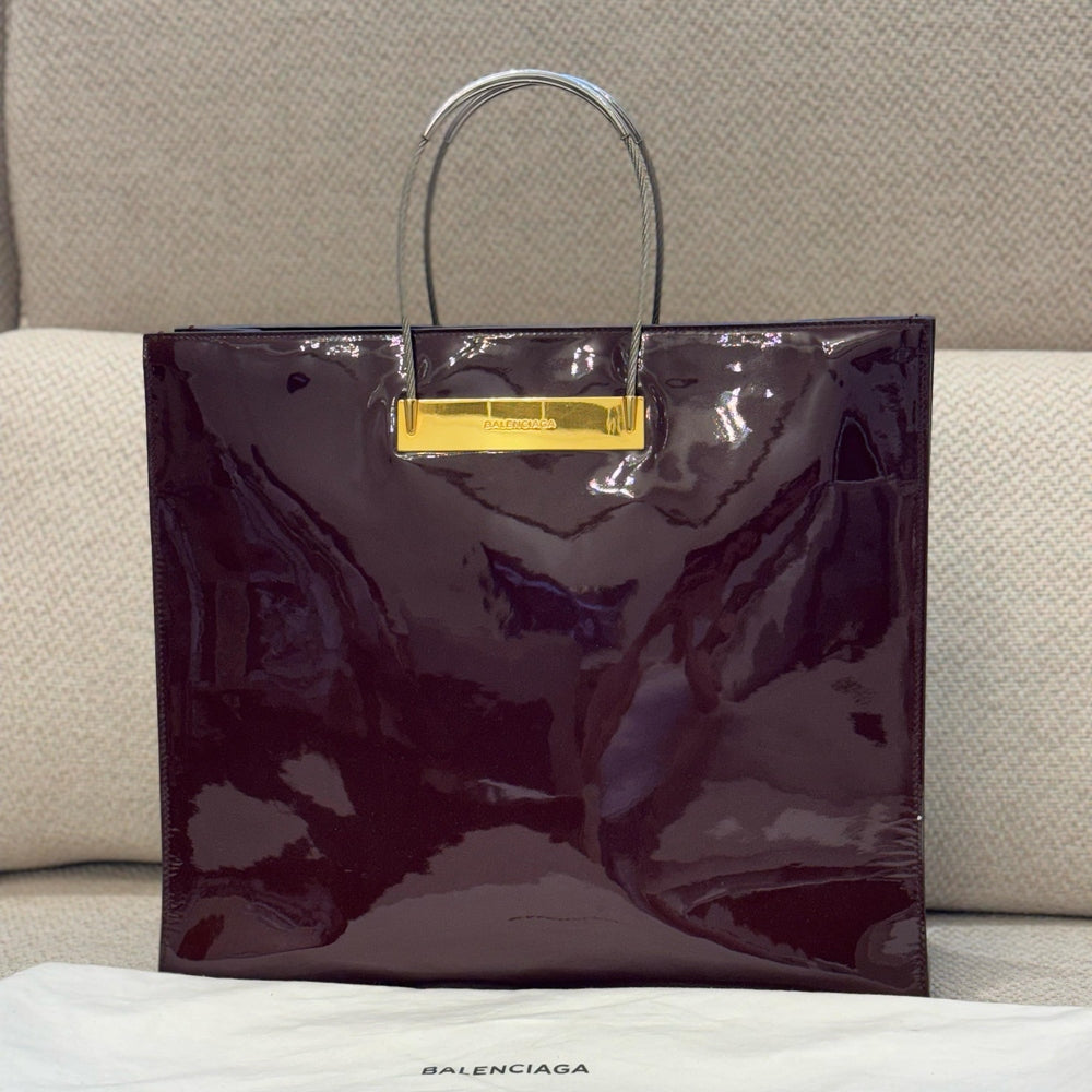 Balenciaga Burgundy Patent Leather Cable Tote