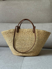 Prada Raffia and Leather Shopping Tote with Straps