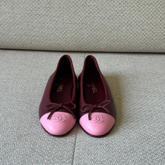 Chanel Burgundy & Pink Lambskin Cap Toe CC Ballerina Flats – Size 37