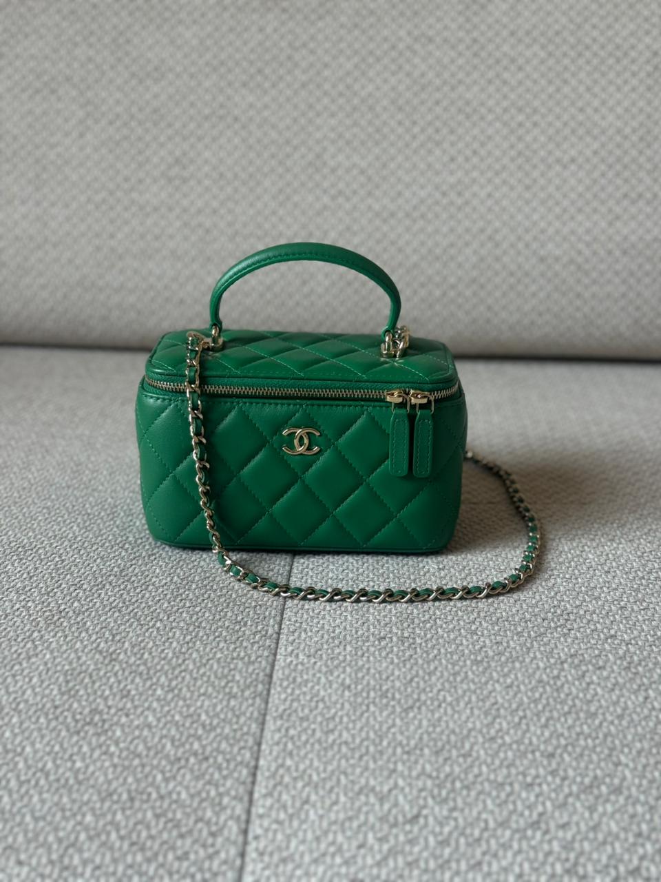 Chanel Green Quilted Vanity Case