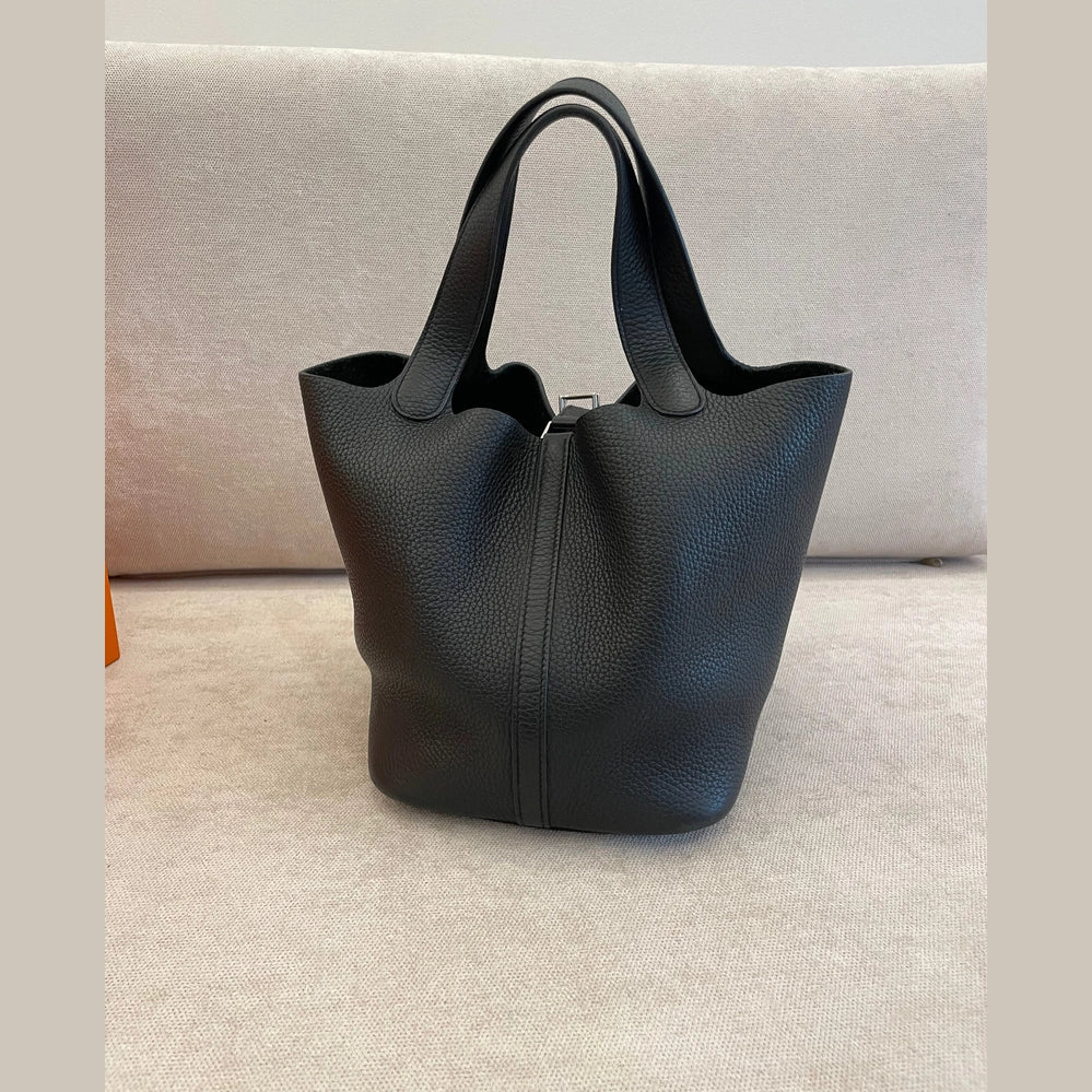 Hermès Black Picotin 22 Clemence Leather with PHW