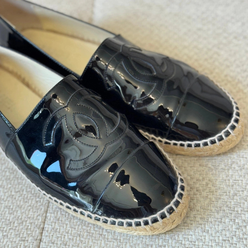 Chanel Black Patent CC Espadrilles - Size 41