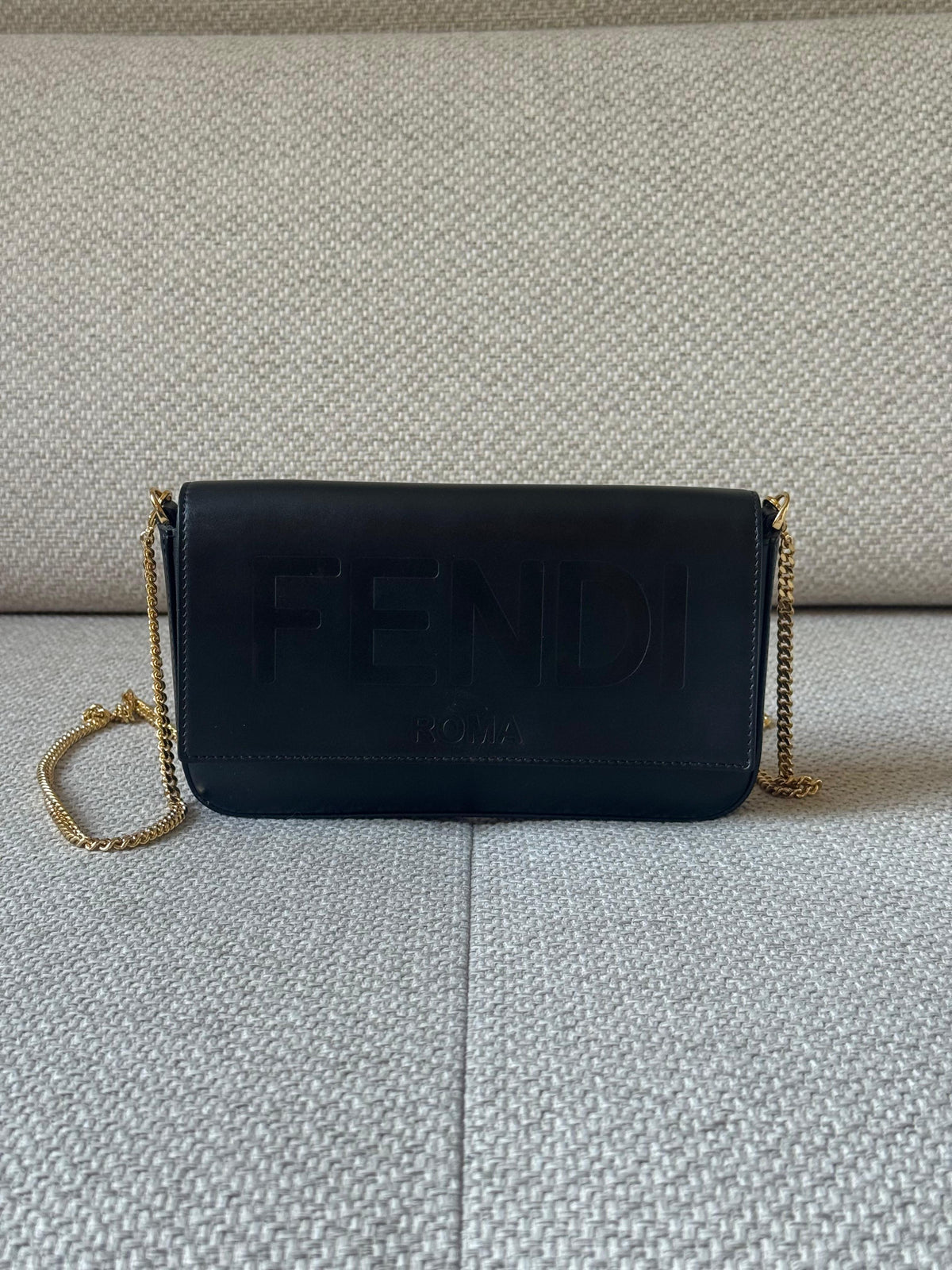 Fendi Roma Black Leather Wallet On a Chain