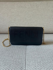 Fendi Roma Black Leather Wallet On a Chain