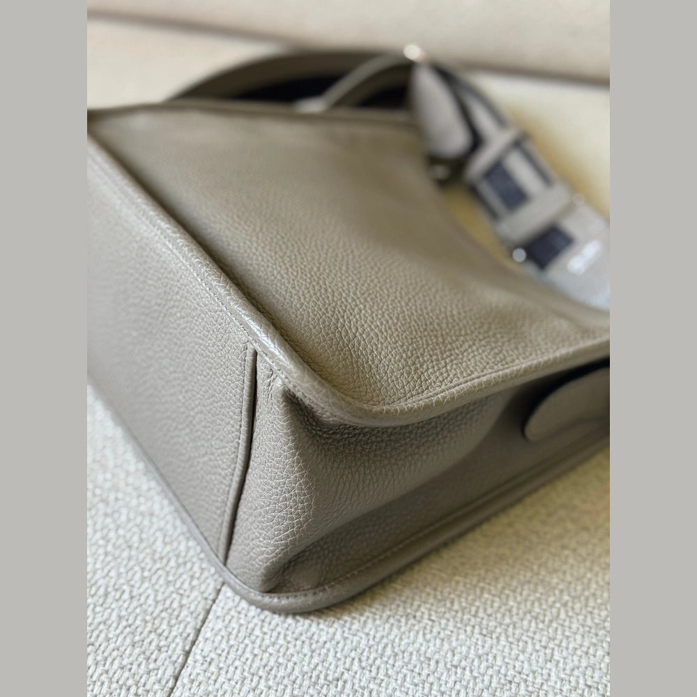 Prada Grey Leather Messenger Bag with Canvas Strap