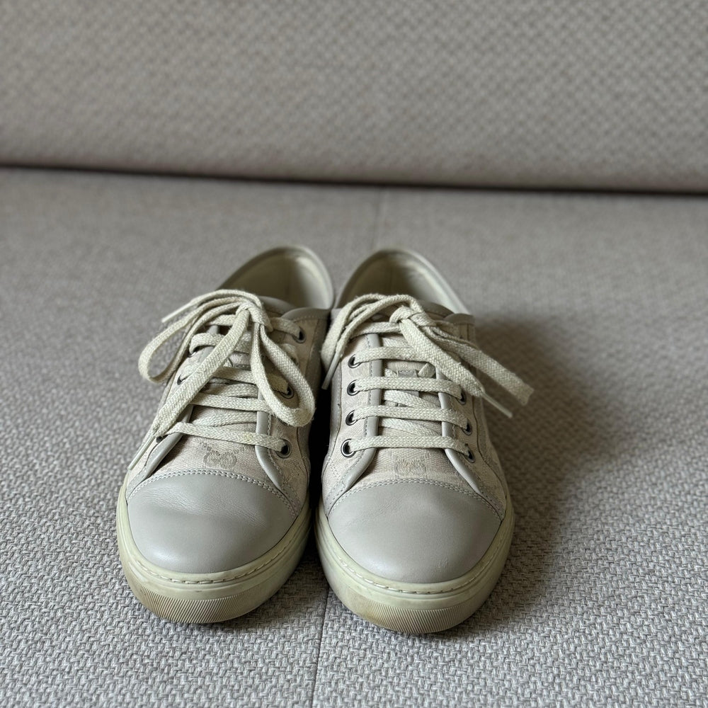 Gucci Off-White Leather and Canvas GG Low Top Sneakers - Size 38