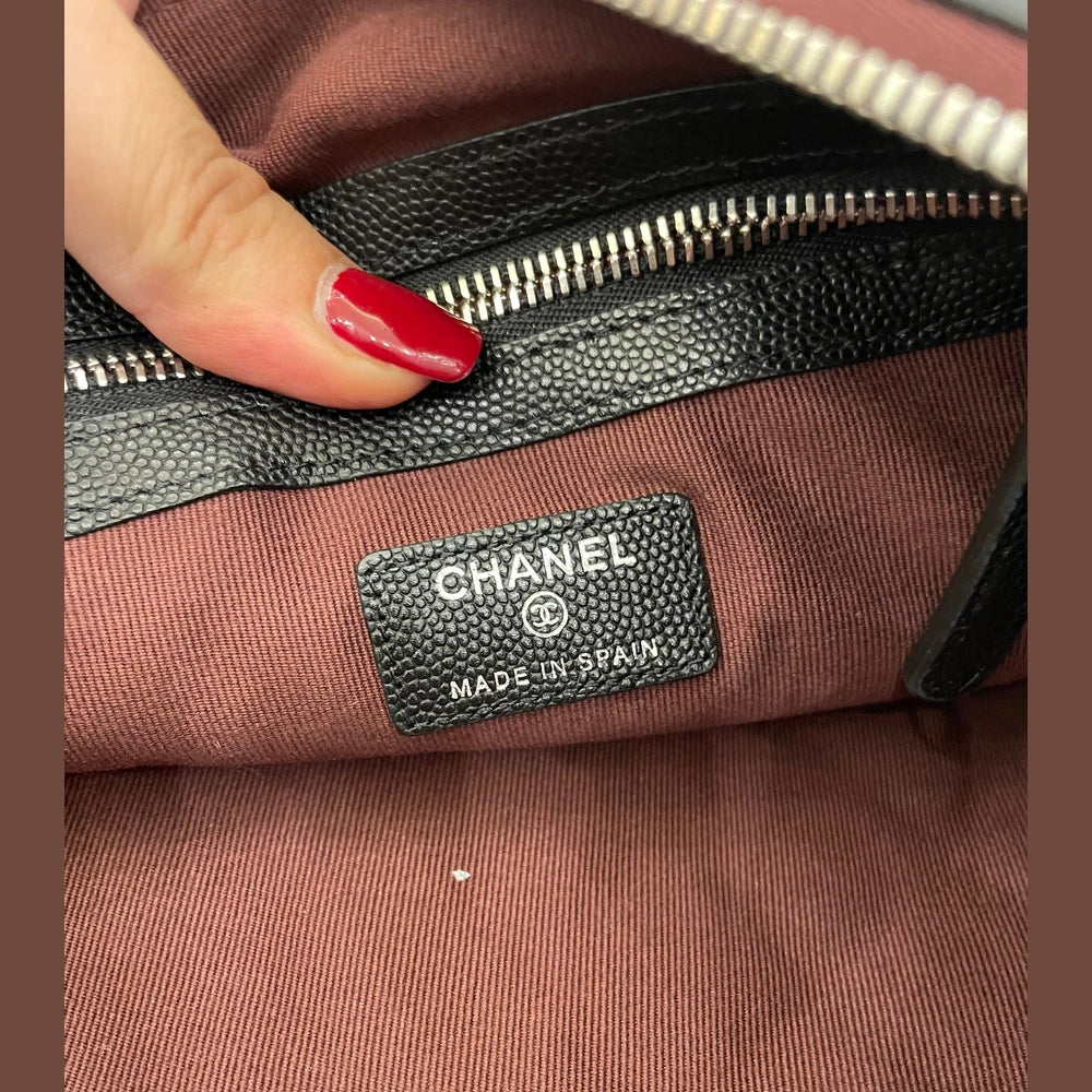 Chanel Black Quilted Caviar Leather Clutch