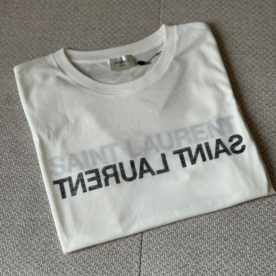 Saint Laurent White Reverse Logo T-Shirt - Size S