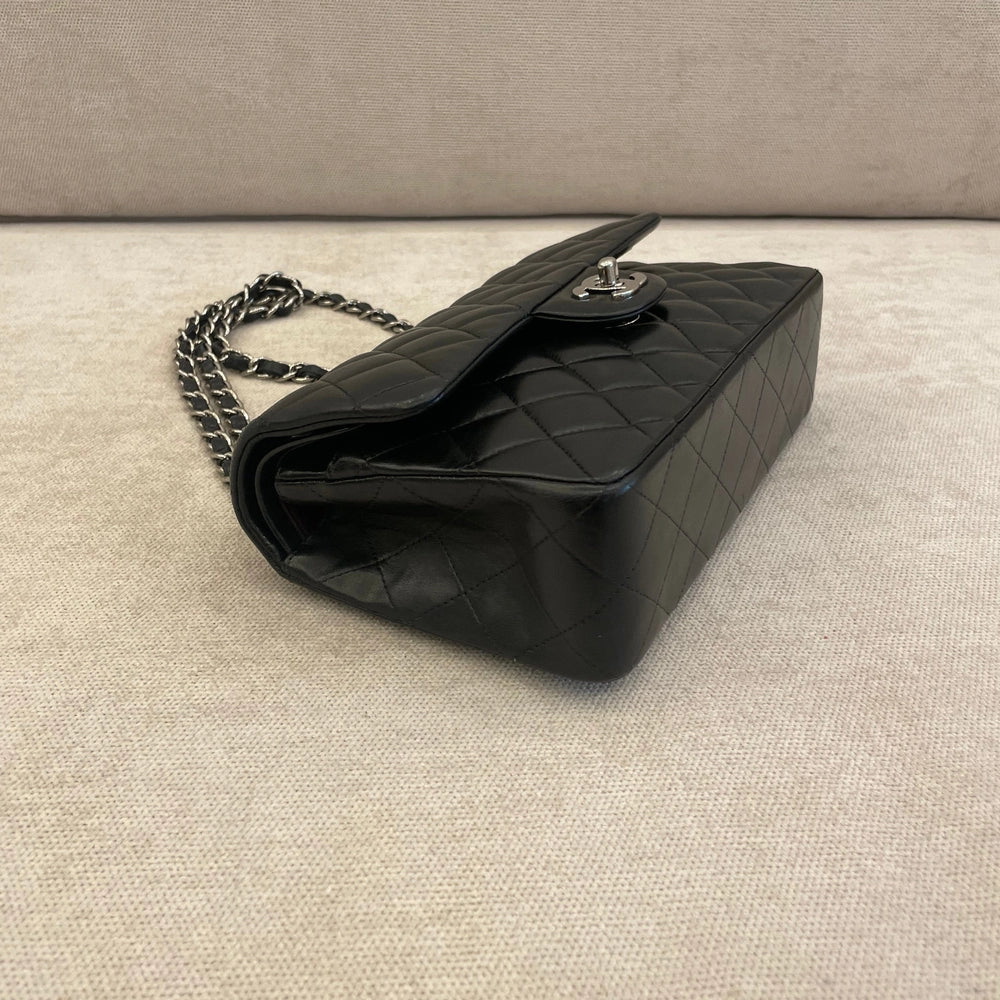 Chanel Black Medium Lambskin Double Flap Shoulder Bag Silver Hardware (DYED)