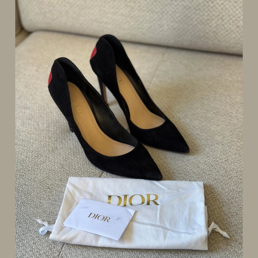 Christian Dior Black Suede Pointed Toe Pumps - Size 39½