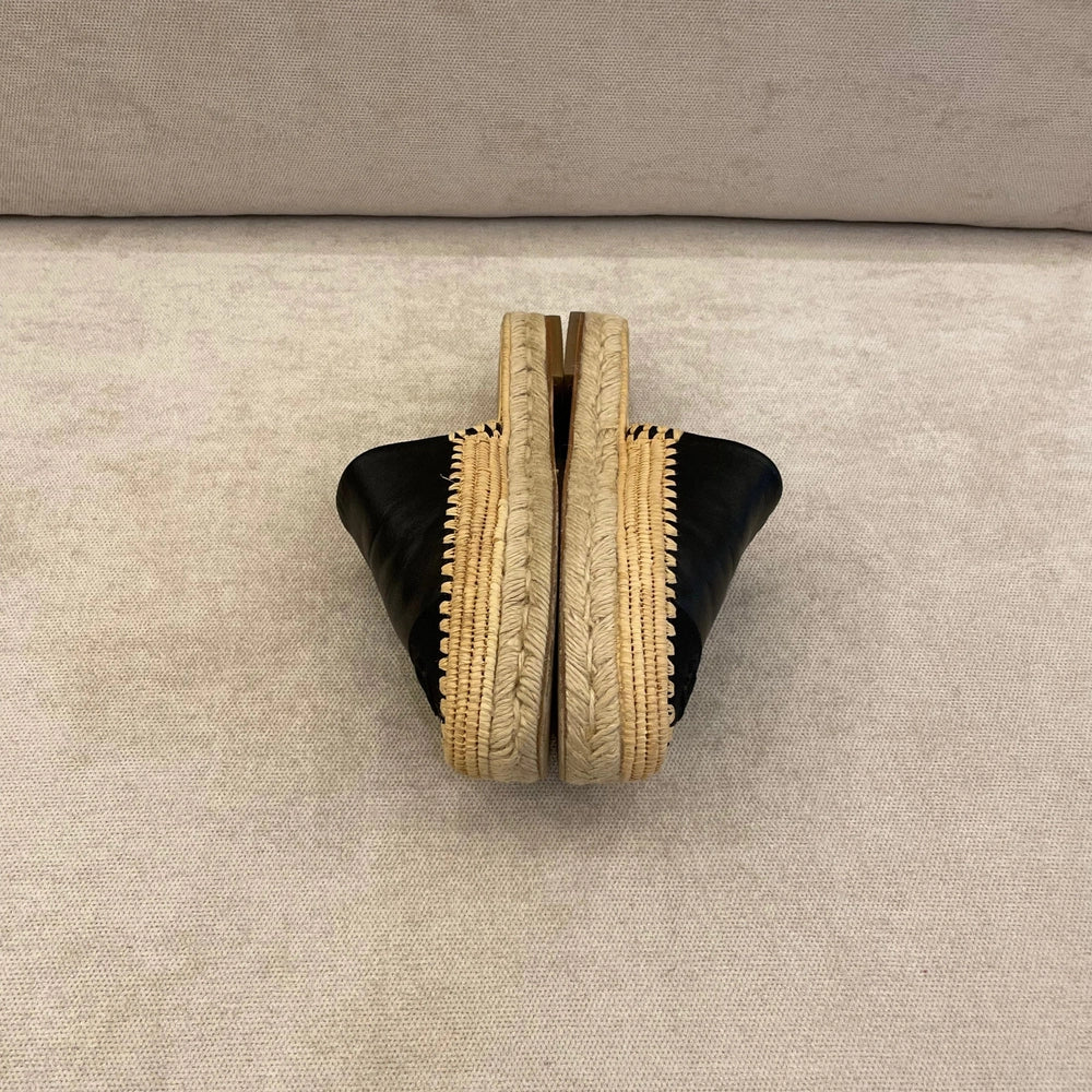 Chanel Black Leather Espadrilles Mules - Size 40
