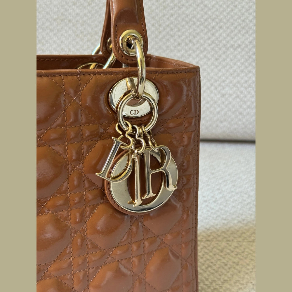 Christian Dior Caramel Patent Leather Medium Lady Dior Bag (Restored)