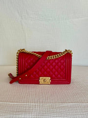Chanel Red Medium Boy Caviar Leather Shoulder Bag