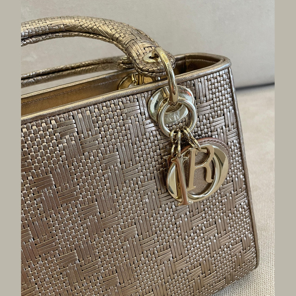Christian Dior Metallic Gold Medium Lady Dior Bag with Strap