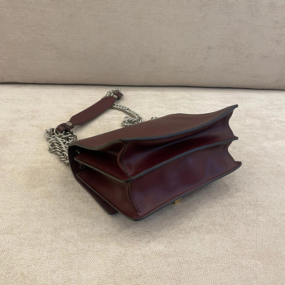 Fendi Kan I Small Bag Burgundy Calfskin with Silver Tone Hardware