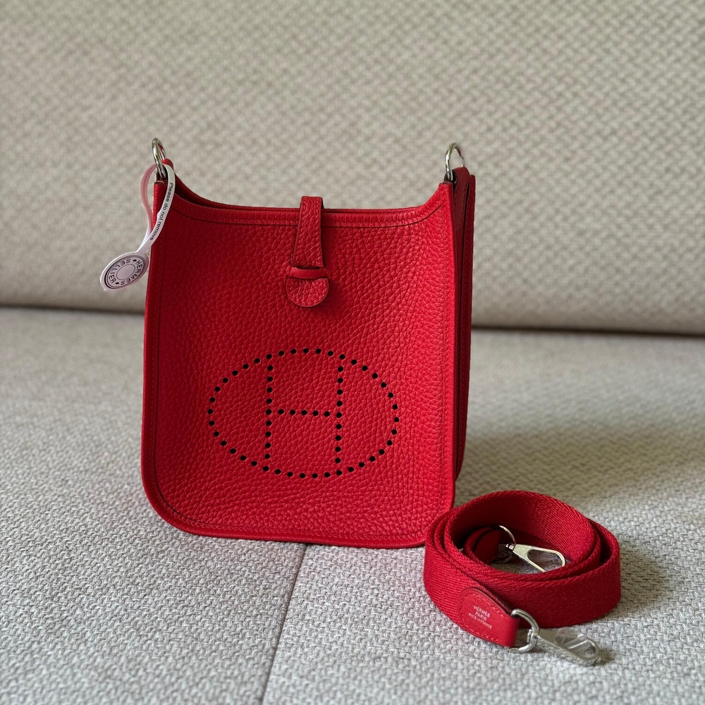 Hermès Rouge Radieux Mini Evelyne with Strap