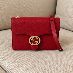 Gucci Red Pebbled Leather Interlocking G Shoulder Bag