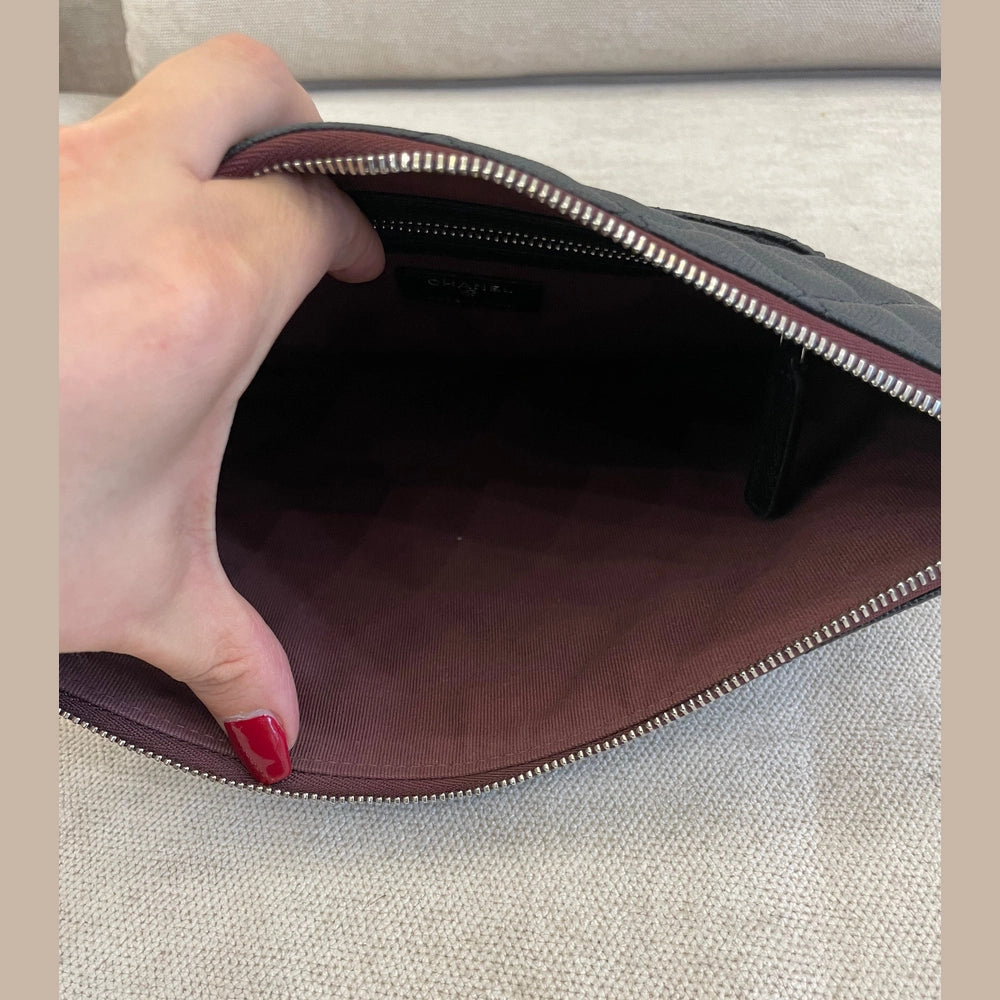 Chanel Black Quilted Caviar Leather Clutch