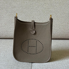 Hermès Étoupe Mini Evelyne with Navy Strap & GHW - Stamp K