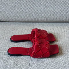 Bottega Veneta Red Intrecciato Leather Lido Flat Sandals - Size 40