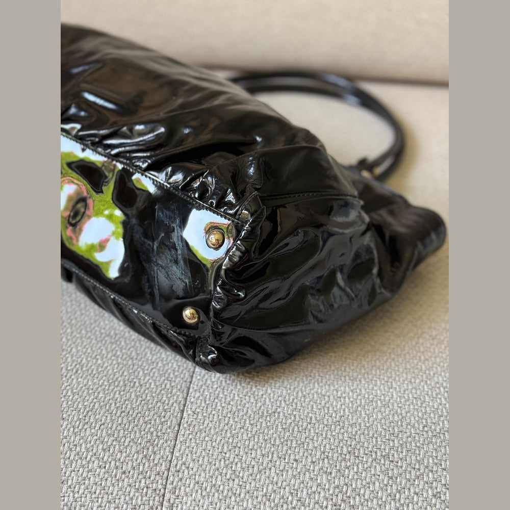 Gucci Abbey D-Ring Black Patent Leather Shoulder Bag