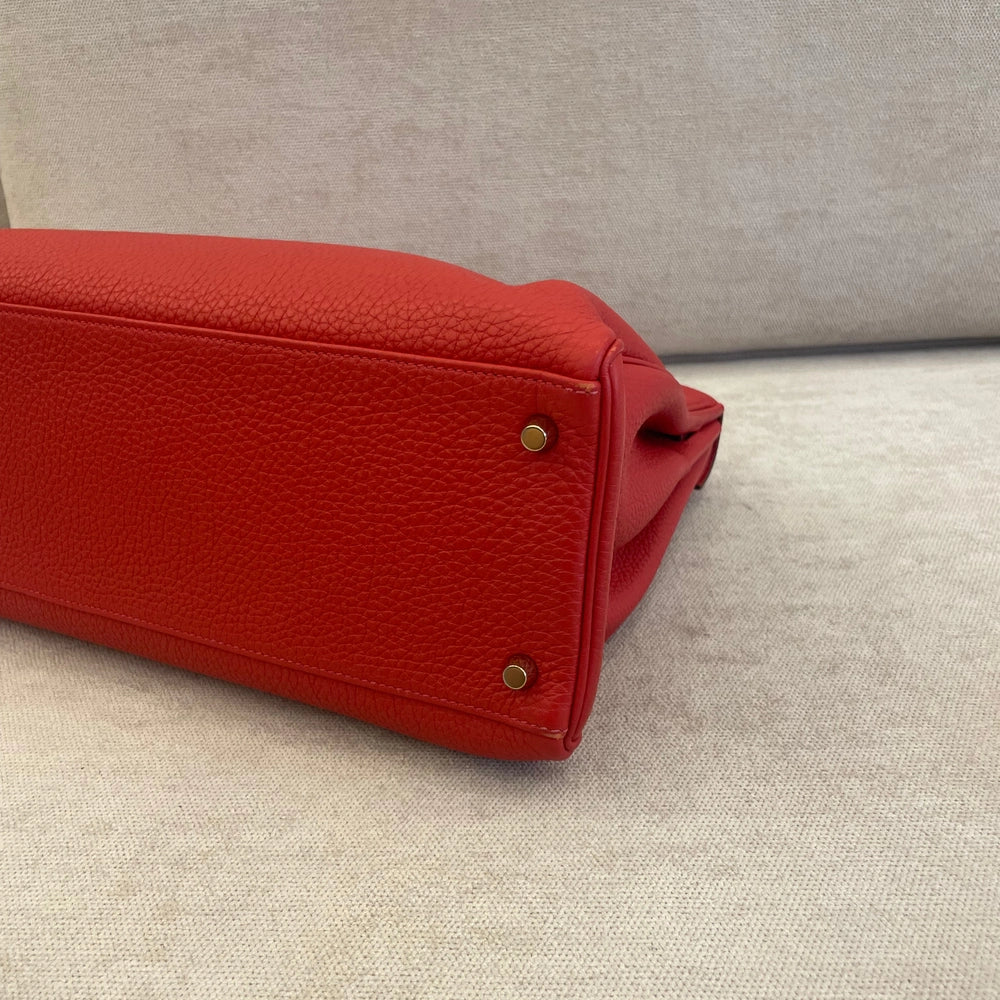 Hermès Rouge Casaque Kelly 35 Togo Leather GHW with Twilly and Entrupy Certificate