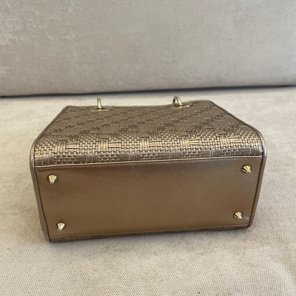 Christian Dior Metallic Gold Medium Lady Dior Bag with Strap